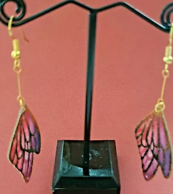 Butterfly Wing Earrings Delicate Dangle Purple Red Pink Insect Gift Tropical  • $9.95