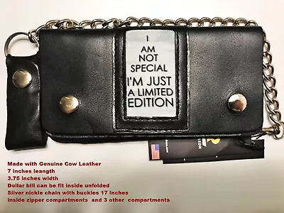 Cow Leather I AM NOT SPECIAL Motorcycle Biker Chain Wallet Inside Zipper • $15.99