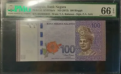 Malaysia Banknote Rm100 Pmg66epq Low Number Bq0000041 Zeti Gabenor • $98