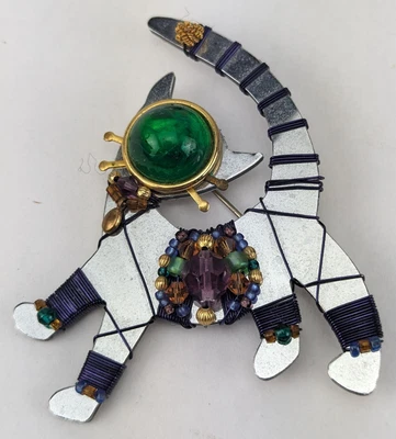 $20 • Buy Vintage Liztech Modernist Silver Multi Stone Cat Pin