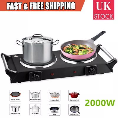 Electric Hot Plate Cooker Portable Table Top Kitchen Double Hob Stove 2000W UK • £21.99