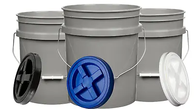 5 Galon Food Grade BPA Free Plastic Bucket Pail Container- 3 Color Screw On Lids • $49.77