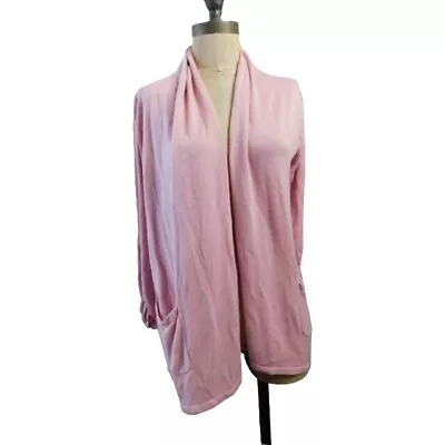 Joan Vass Size S Small 3/4 Sleeve Ruched Neckline Cardigan Sweater Top • $16.99