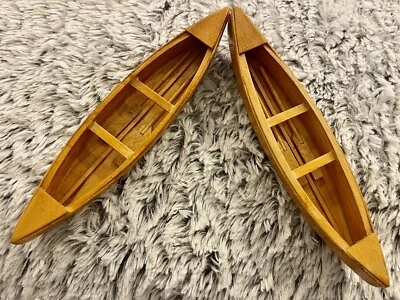 $25 • Buy Two Vintage Wooden Mini Canoe With Paddles Excellent Condition