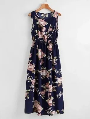 New Without Tags Gorgeous Navy Floral Maxi Dress Size 10 • £10.99