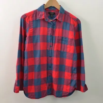 J Crew Flannel Shirt Womens Size 2 (US XS) Plaid Red Blue Long Sleeve Button Up • $7.98