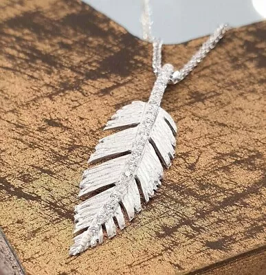 1Ct Simulated Round Cut Diamond FEATHER Pendant 14K White Gold Plated 18'' Chain • $94.46