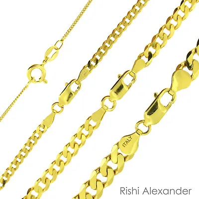 925 Sterling Silver Gold-Plated Curb Cuban Mens Women Chain Necklace All Sizes • $6.99