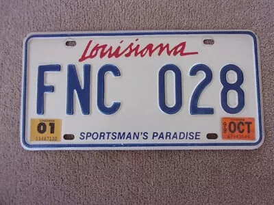 1999 LOUISIANA 2001 Sportsman's Paradise License Plate FNC 028 • $8