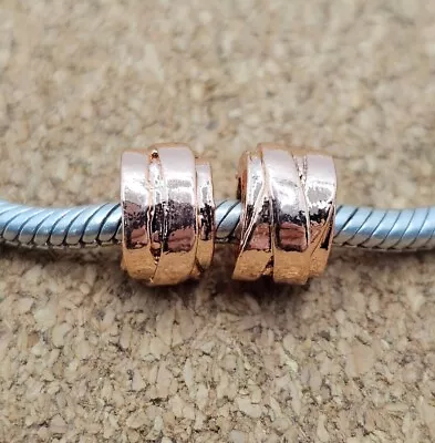 2 X Authentic Rose Gold Ribbon Spacer European Charm Beads   • $12.95