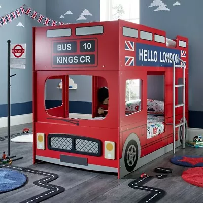 London Bunk Bed London Bus Kings Cross Red Wooden Bunk Bed Frame 3ft Single • £529.99