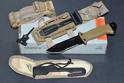 NEW GERBER LMF II Combat Knife Serrated Coyote Brown With STRIKER & STRAP CUTTER • $90.95