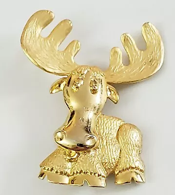 Vintage 1980's JJ Moose Big Antlers Gold Tone Goldtone Jonette Brooch Pin   • $12.99