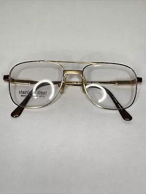 Vtg Stainless Steel SST-1 Double Bridged Gold Aviator Eyeglass Frames 50-20-135 • $35