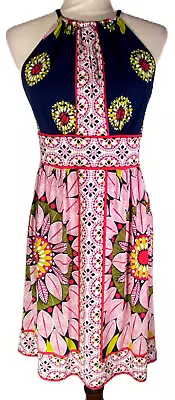 MAGGY L Women's Multicolor Halter Style Fit/Flare Sleeveless Dress Lined- Size 6 • $29.99