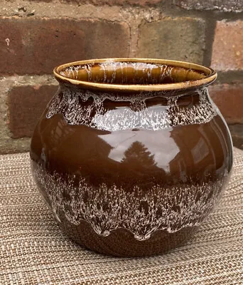 Vintage Brown Drip Glazed Plant Pot Vase Pottery Jardiniere Garden Interior • £17.99