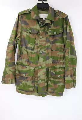 J Crew Jacket Womens M Boyfriend Fatigue Hooded Camouflage Cotton Camo Army Zip • $31.49