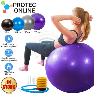 $25.95 • Buy Yoga Ball 3mm Anti-Burst Gym Home Fitness Exercise Balance Pilates 55 65 75 85cm