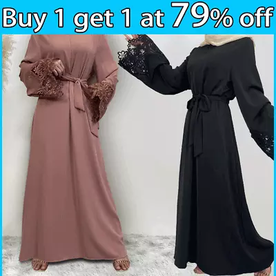 Women Abaya Jilbab Kaftan Long Muslim Dress Dubai Abayas Cardigan Robe Maxi • £21.88