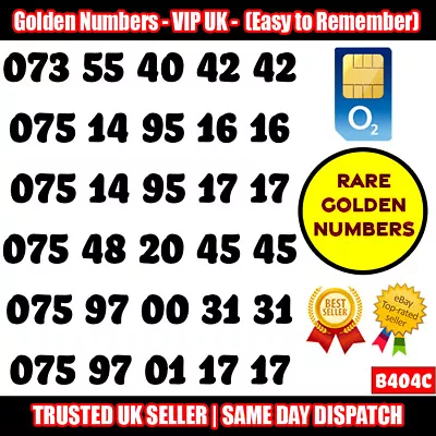 Exclusive O2 Golden UK Numbers - Pay As You Go SIM Cards - Rare LOT B404C • £8.95