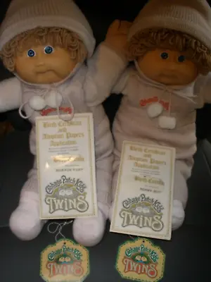 1986 Coleco Cabbage Patch Kids TWINS With Papers Light Brown Hair Blue Eyes • $150