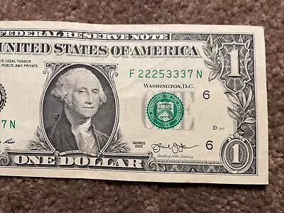 2013 Series Solid Double Triples 2s & 3s Fancy Serial Number One Dollar Bill • $4.99