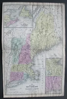 1844 Mitchell Map:New England-Eastern States-Boston-Hartford-Nova Scotia-Ships  • $39.95