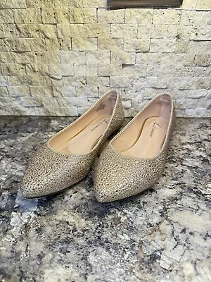 Women's L Lorraine Size 8.5 Sparkly Gold Glitter Ballet Flats Worn Once Nice • $22.50