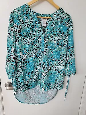 Women's Monroe & Main Turquoise Leopard Print High Low Tunic Size Large • $30