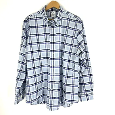 Brooks Brothers 346 Shirt Size XL Mens Blue White Plaid Non Iron Supima Oxford • $22.49