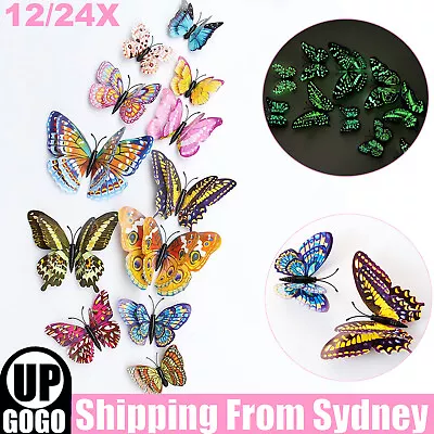 $5.59 • Buy 12/24Pcs 3D Butterfly Removable Stickers Decals Wall Window Appliance Magnetic A