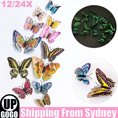 12/24X 3D Butterfly Removable Stickers Decals Wall Window Appliance Magnetic AU  • $5.62