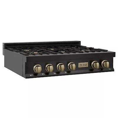 New Zline 36  Rangetop 6 Gas Burner Black Stainless Champagne Accents Rtbz-36-cb • $2159.10