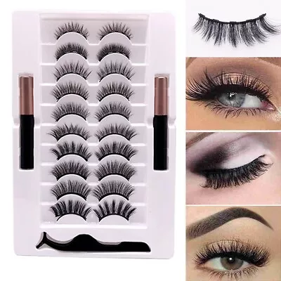 Waterproof Magnetic Eyeliner With Eyelashes And Tweezer 10 Pairs Set Long Lashes • £7.99