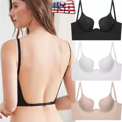 Backless Women Push Up Deep U Plunge Bra Invisible Shaper Brassiere Bralette US • $17.99