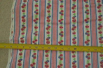 By 1/2 Yd 45  Wide Vintage Red & White Floral Striped Flannel A430 • $3.75