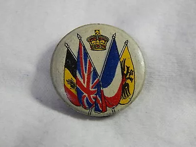 Vintage Tin Badge - Belgium British And French Flags • $15.50