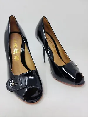 LAMB Gwen Stefani Womens 6 Black Patent Leather Heels Stiletto Platform Shoes • $24.99