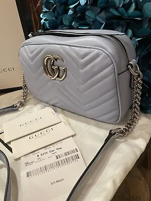 $2608.28 • Buy Gucci GG Marmont Matelassé Leather CrossBody Camera Bag 447632 Porcelain Blue