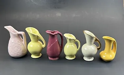 Vintage Set Of 6 Niloak? Shawnee? Brush-McCoy? Miniature Pottery Pitchers / Jugs • $28.99