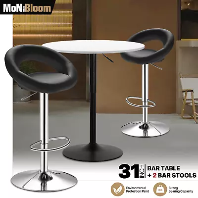 3 Piece[PUB TABLE+BAR STOOLS SET]Wooden Tabletop Adjustable Height Leather Seat • $217.99