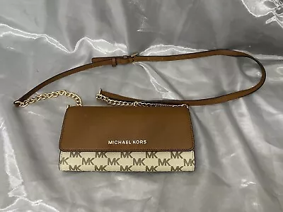 MICHAEL KORS MK Signature Jet Set Convertible Wallet On Gold Chain Crossbody • $55