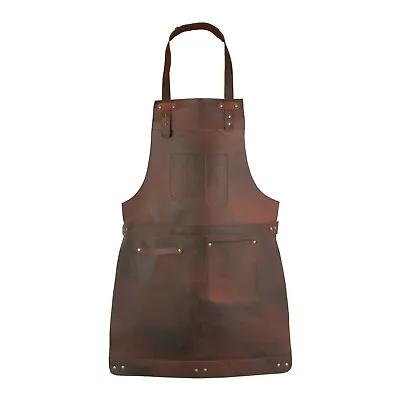 Dark Brown Full Grain Leather Apron Butcher Apron BBQ Apron Blacksmith Apron A2 • £59.99