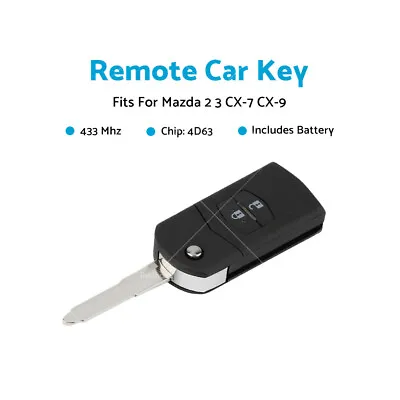 Fits For Mazda 2 3 CX-7 CX-9 Remote Car Key 4D63 Chip 433 MHz SKE126-01 2 Button • $29.59