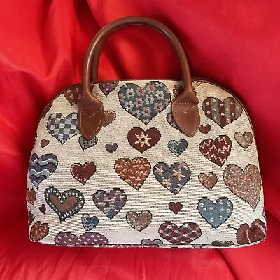 ORVIS … Vintage  Canvas  Leather  Heart  Theme  Satchel  Handbag … EUC • $37.98