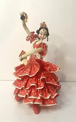 Vintage Klumpe Spanish Flamenco Dancer Doll Hand Painted Fabric & Wire Spain 9” • $28