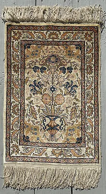 15  X 22  ANTIQUE - Vintage SILK TURKISH HEREKE CARPET Prayer Rug Tree Of Life • $1850