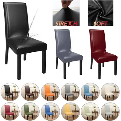 Stretch Dining Chair Cover Slipcover PU Leather Durable Wedding Cover Waterproof • $81.99