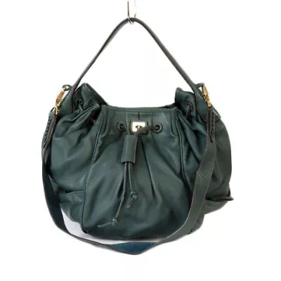 Ladies Bag Zagliani Bag 2Way Shoulder Drawstring Leather Made In Italy Green Wom • $155.94