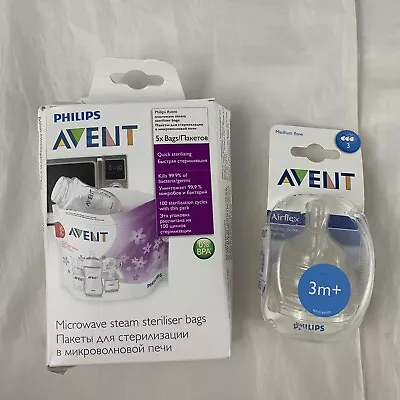 Philips Avent Microwave Steam Steriliser Bags X5 Airflex 3m+ Bottle Medium Flow • £5.99